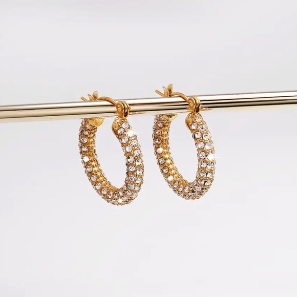 18K Gold Plated Cubic Zirconia Sparkling Hoop Earrings - Picture 5 of 8